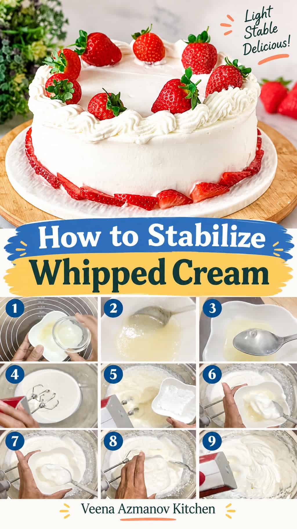 Pinterest image on how to Stabilize Whipped Cream 5 Methods.