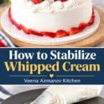 Pinterest image on how to Stabilize Whipped Cream 5 Methods.