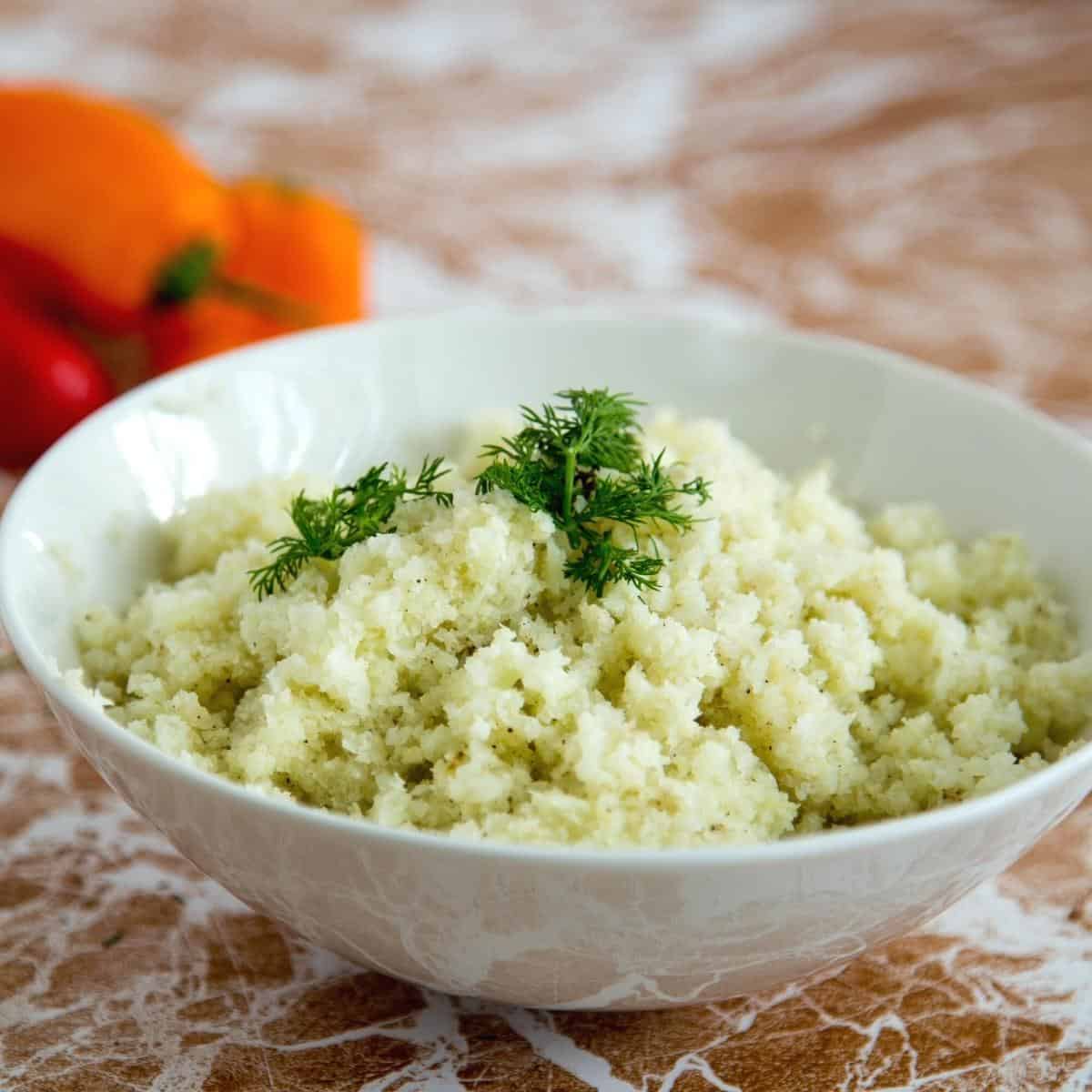 A bowl with cauliflower rice