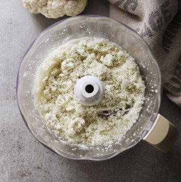 Pulsed cauliflower rice in the food processor