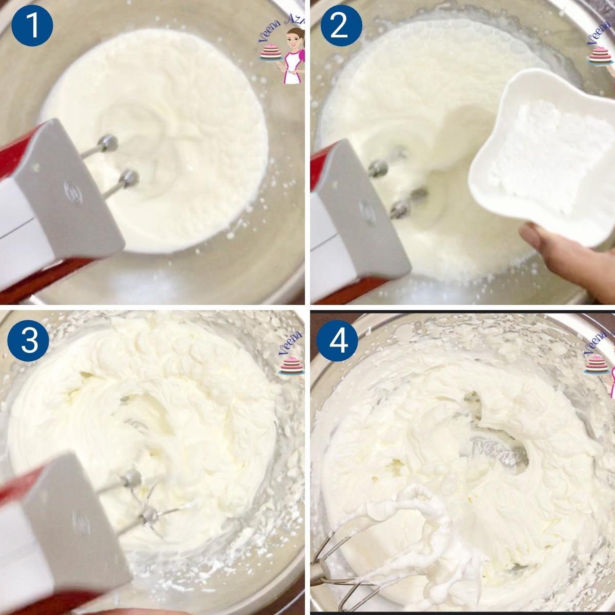 Progress picture collage - stabilizing whipped cream with starch