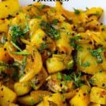 Pinterest image for Indian Spiced Potatoes or Bombay Potatoes.