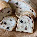 Slices of walnut and raisin bread.