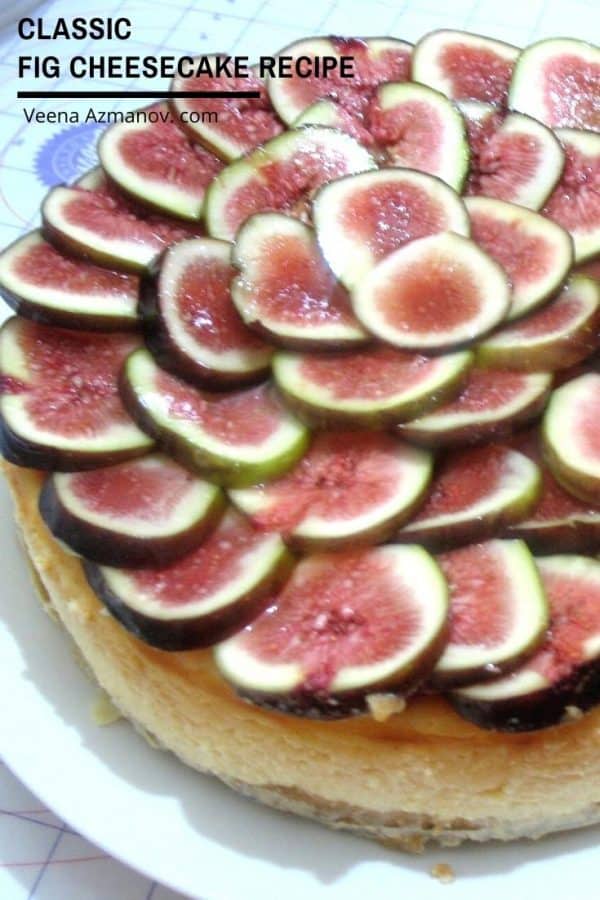 A close up of a fig cheesecake.