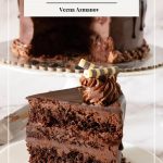 Pinterest image for chocolate cake with chocolate ganache frosting.
