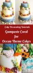 An ocean theme cake with gum paste corals and sea shells.