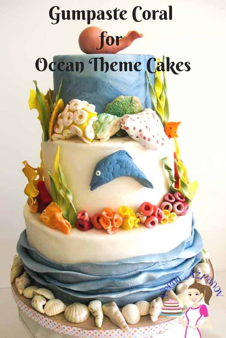 A cake decorated in a coral reef theme.