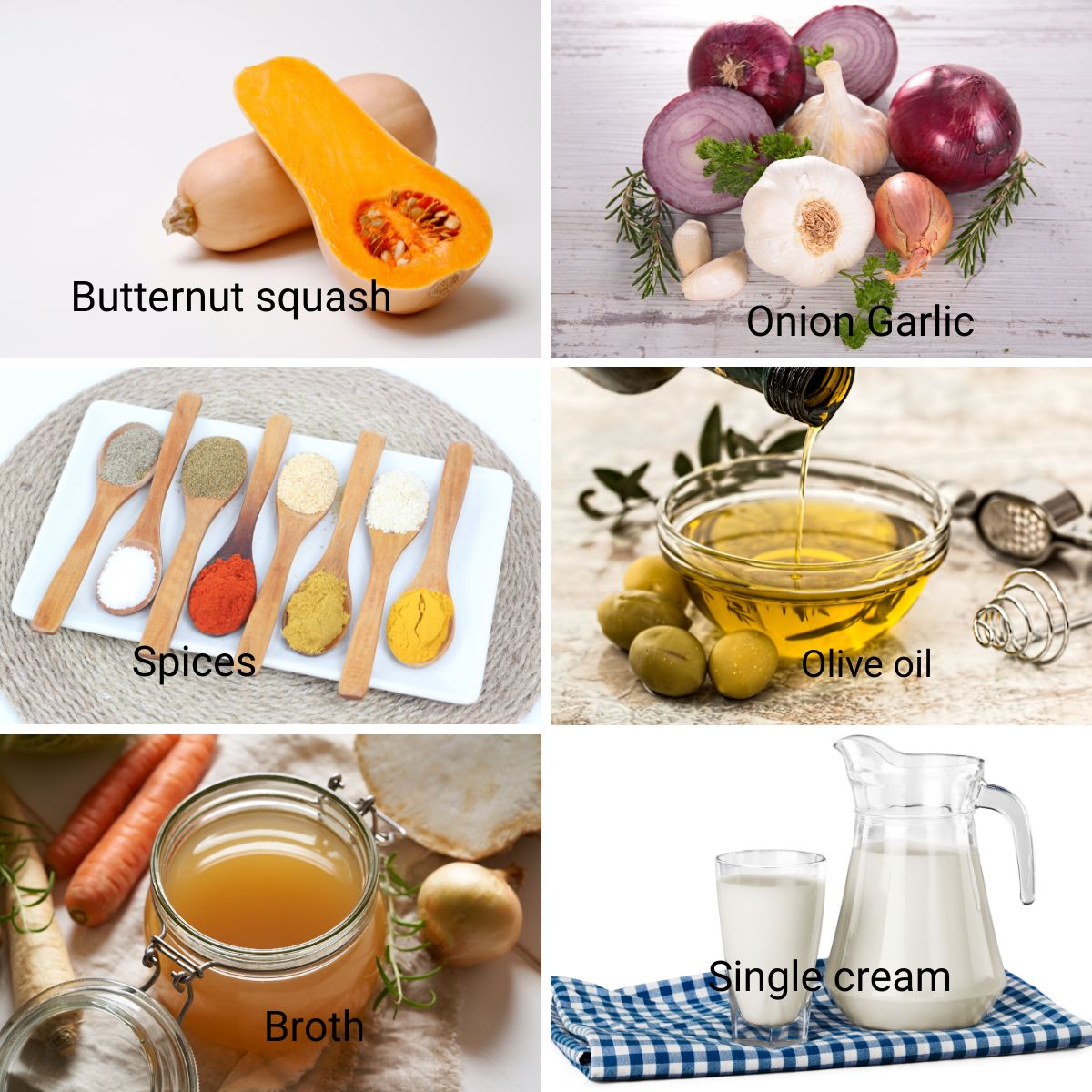 Ingredients for roast butternut squash soup.