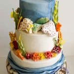 A three-tier ocean theme cake.