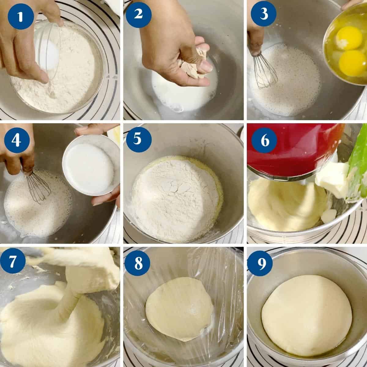 Progress pictures how to make brioche dough.