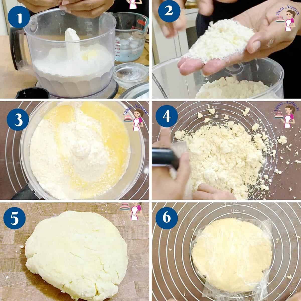 Progress pictures making the short crust pastry dough in the food processor. 
