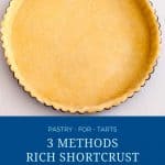 Pinterest image for making rich shortcrust pastry.