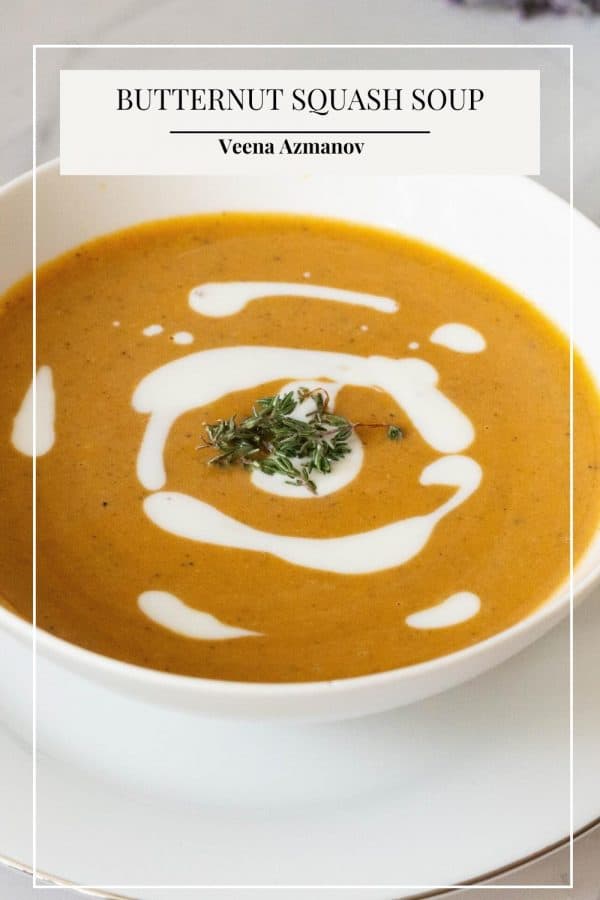 Pinterest image for roasted squash soup.
