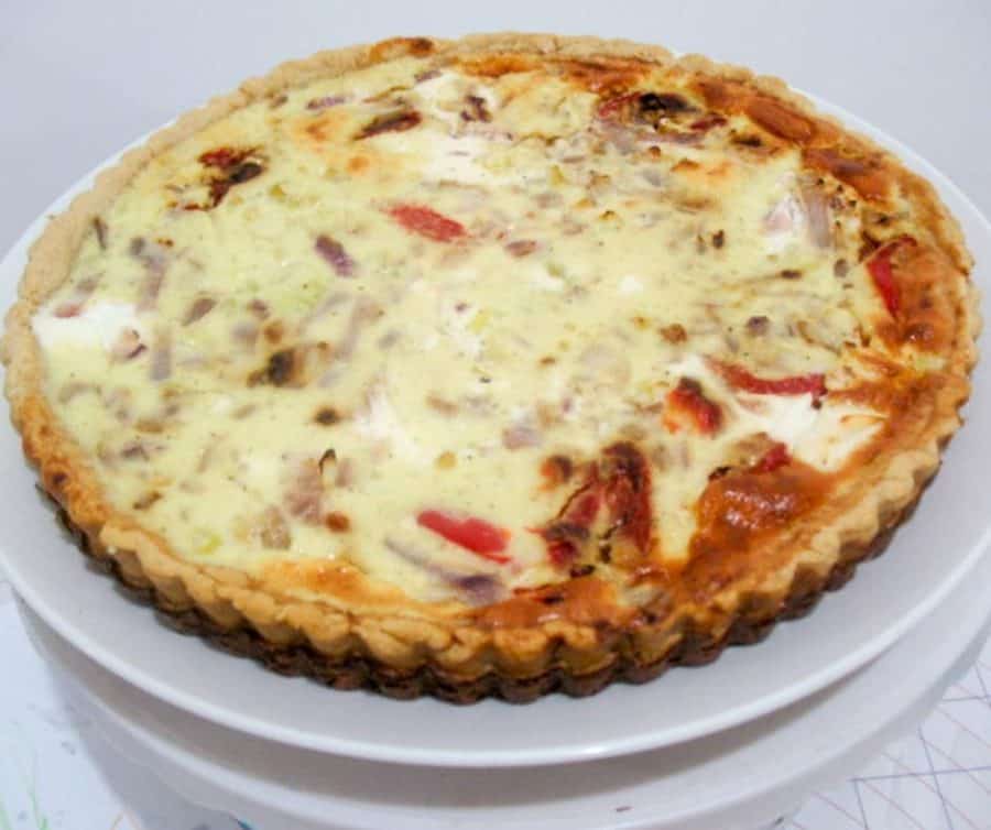 Homemade Quiche, Roasted Red Peppers, Goat Cheese in homemade Pie Crust