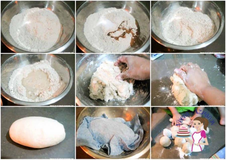 Progress photos of making chapati dough.