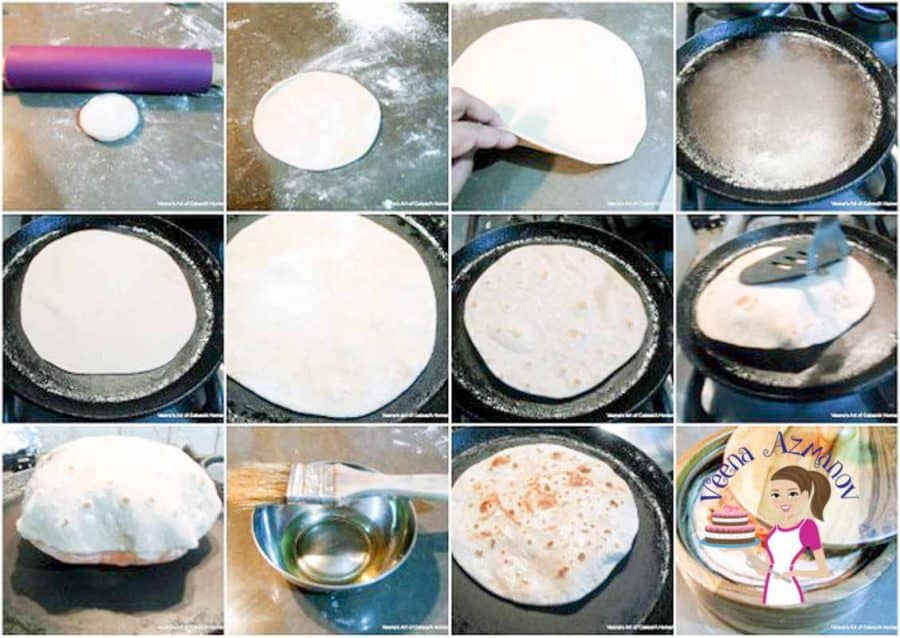 A collage of progress photos of making chapati.