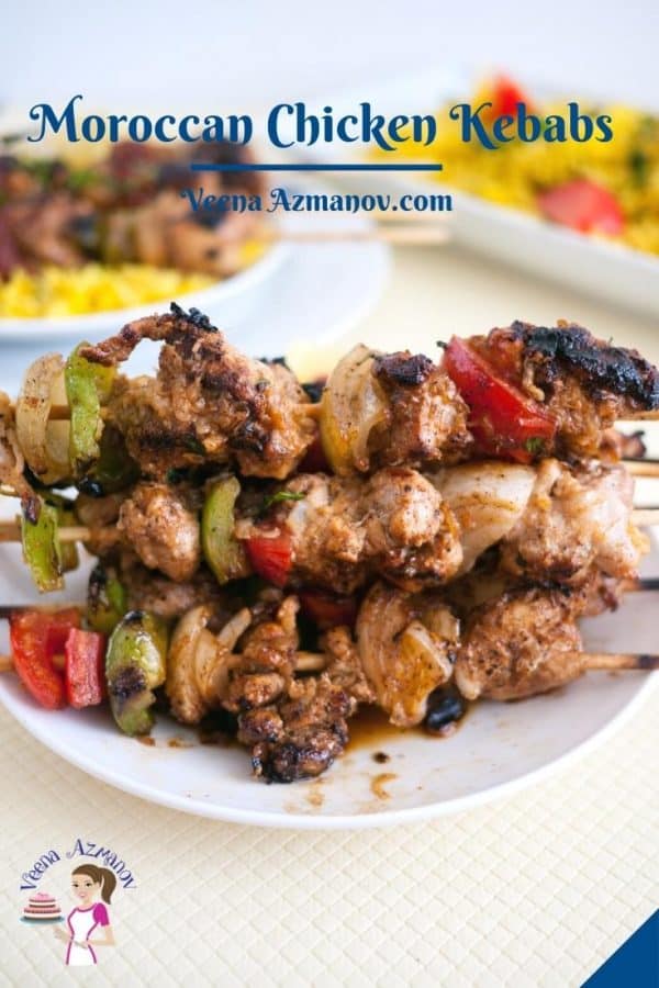 Pinterest image for chicken on skewers.