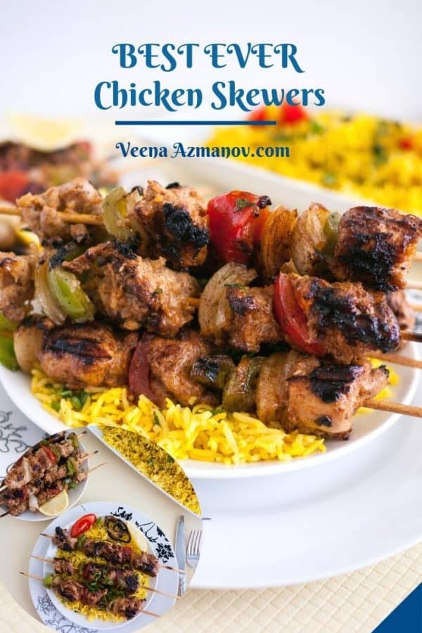 Pinterest image for making chicken skewers.