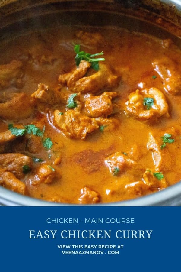 Pinterest image for chicken curry in just 20 minutes.