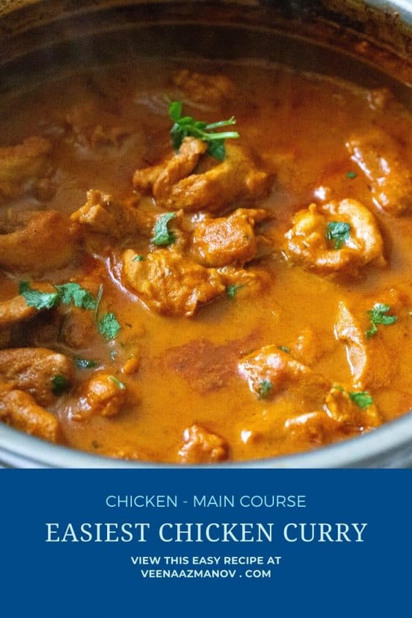 Pinterest image for easy chicken curry recipe.
