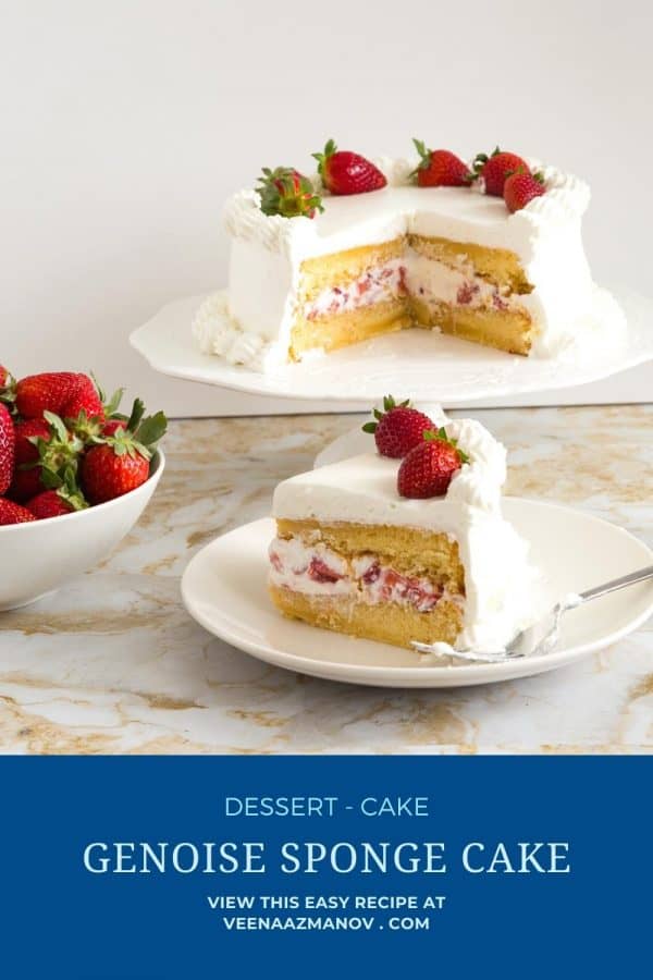 Pinterest image for genoise light sponge cake.
