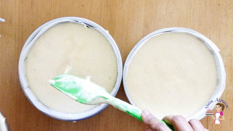 Divide the sponge cake batter between two pans