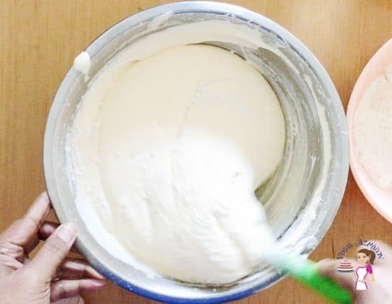 Fold the flour gently into the whipped eggs
