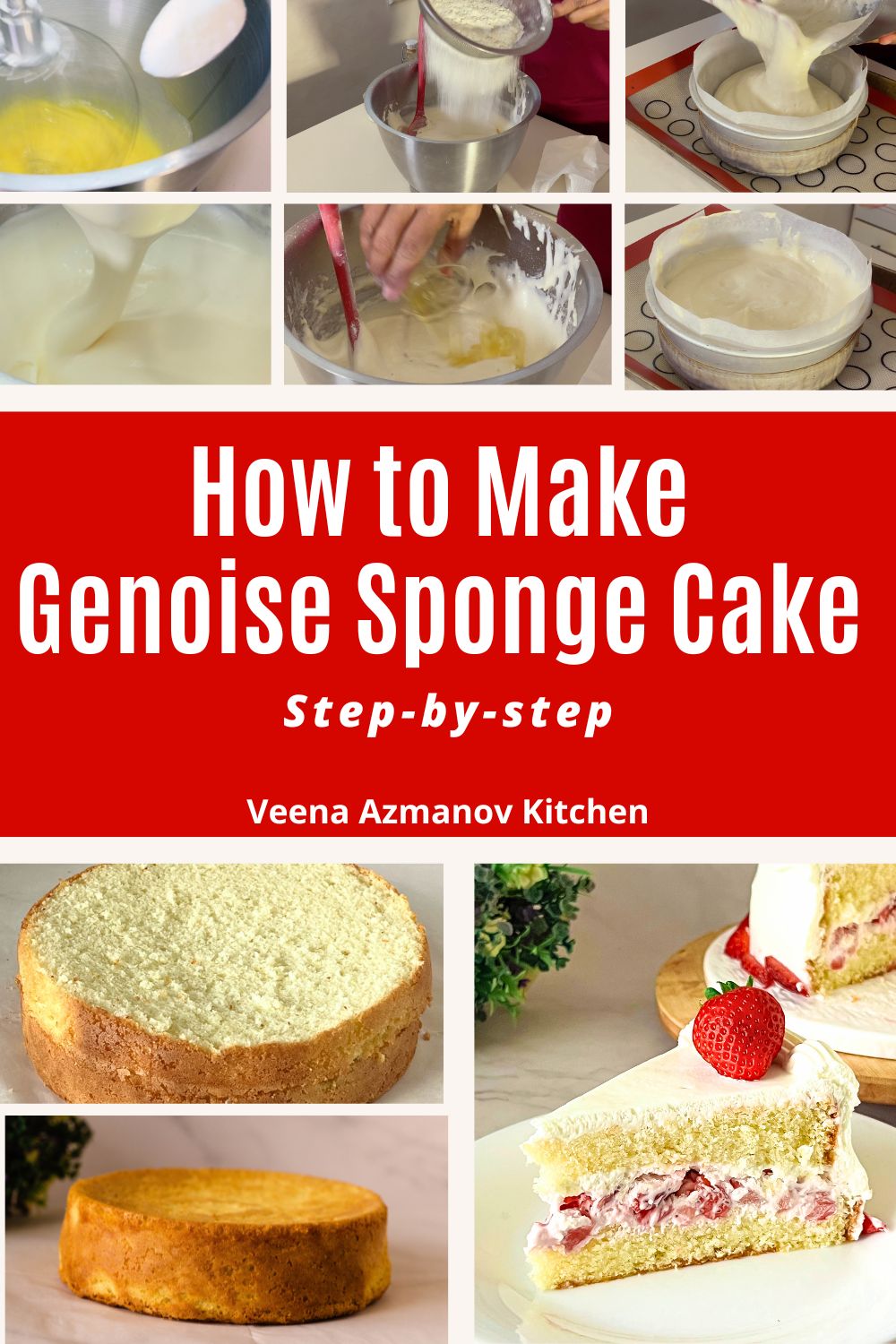 Pinterest image for Genoise Light Sponge Cake.