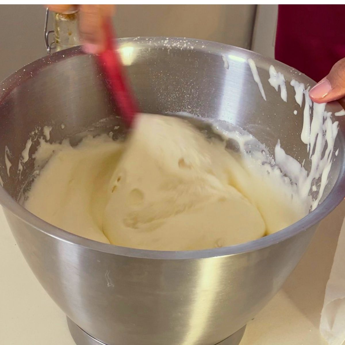 Cut and fold method for sponge cake.