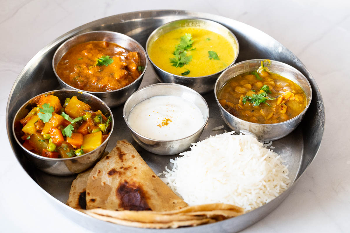 Indian Thali with Indian curries.