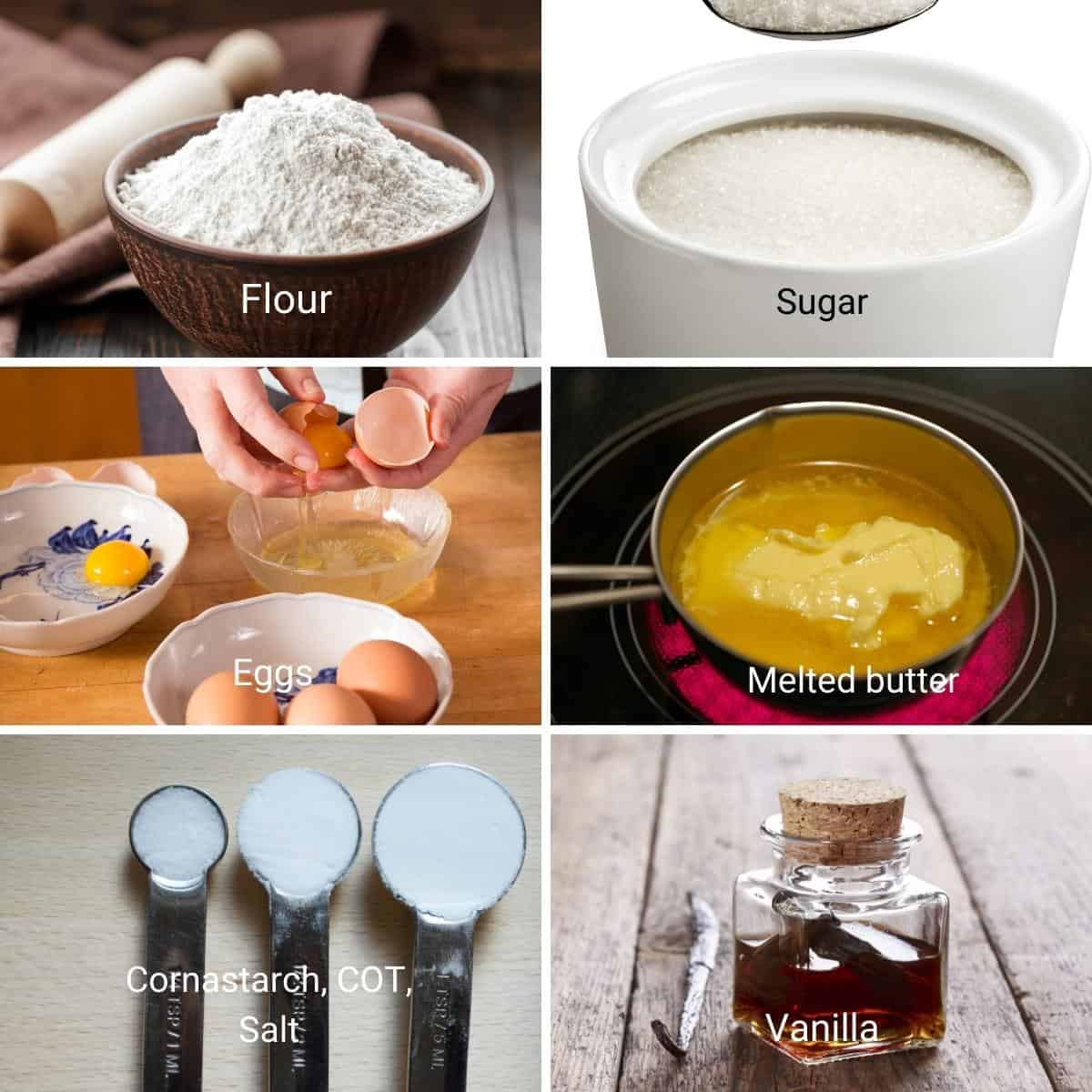 Ingredients for making Genoise Sponge Cake.