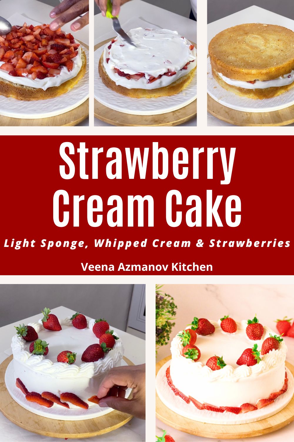 Pinterest image for Strawberry Cream Cake.