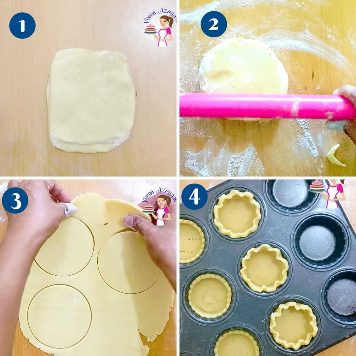 Progress pictures Method 2 for making tartlet or mini pastry shells.