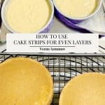 Pinterest image for cake strips to make even cake layers.