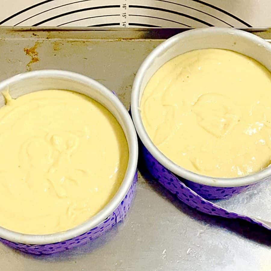 Two cake pans with cake strips.