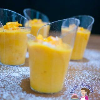 Cups of mango mousse.