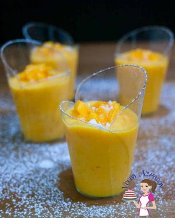 A glass of mango mousse.