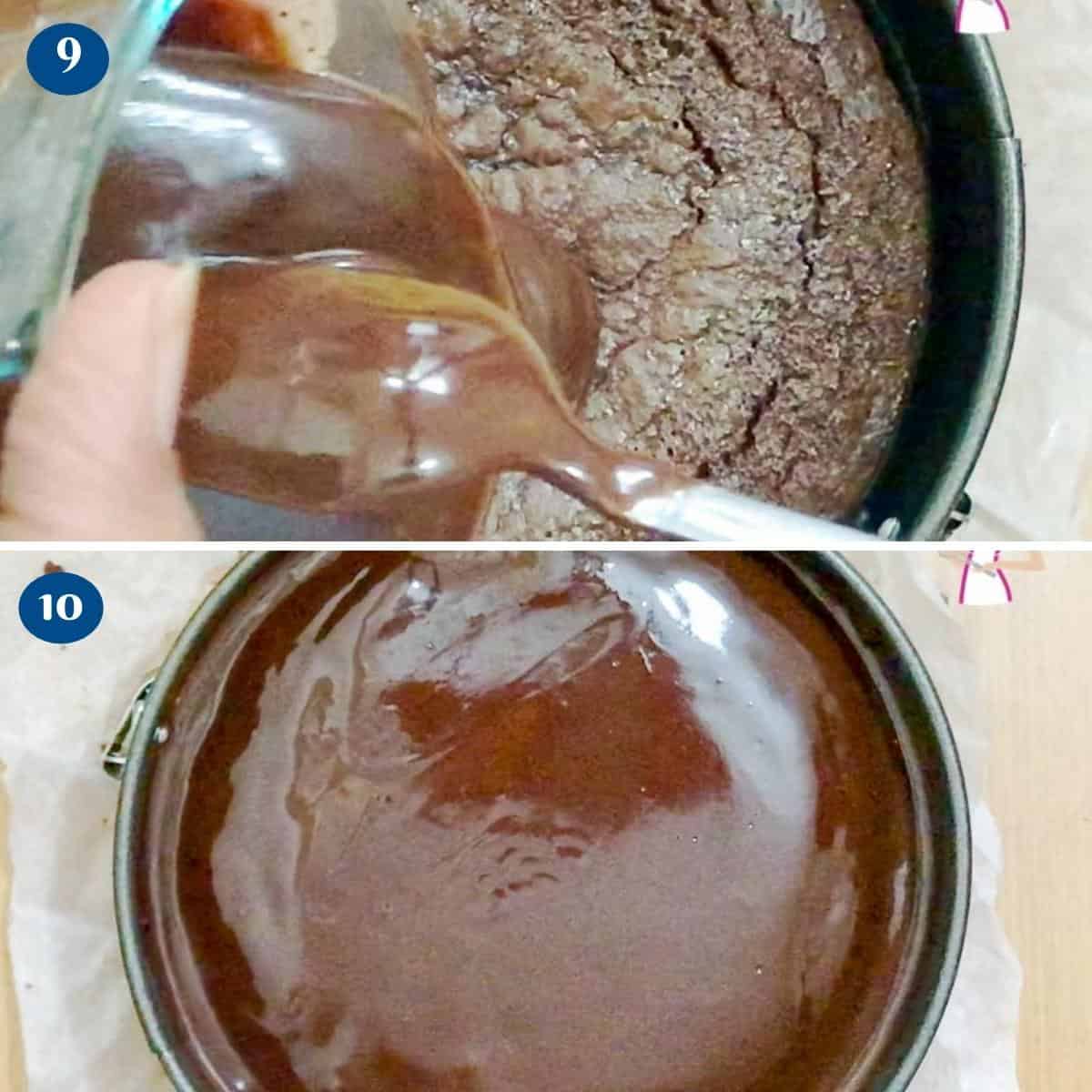 Progress pictures collage for flourless chocolate cake.