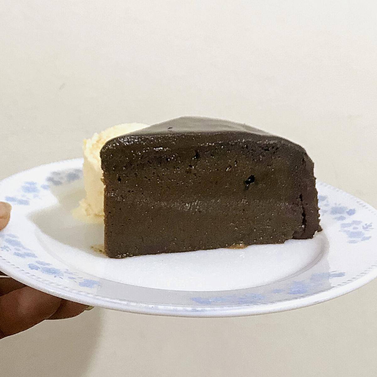 A slice of chocolate cake - flourless.