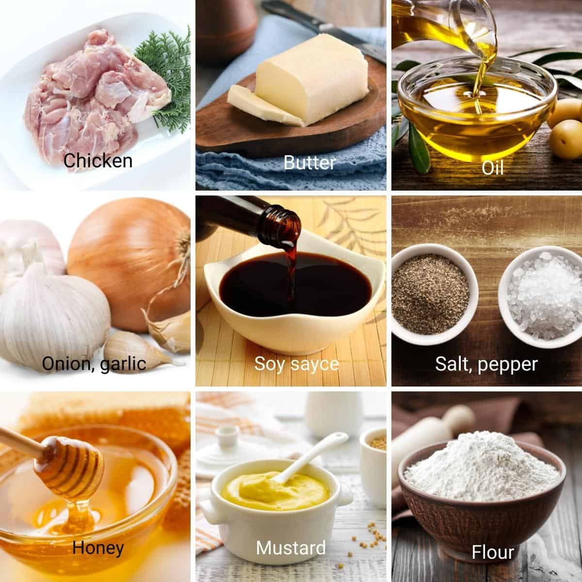 Ingredients for making honey mustard chicken.