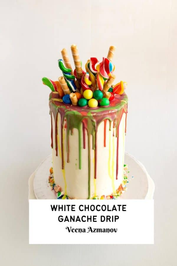 Pinterest image for Chocolate Drip with White Chocolate Ganache.