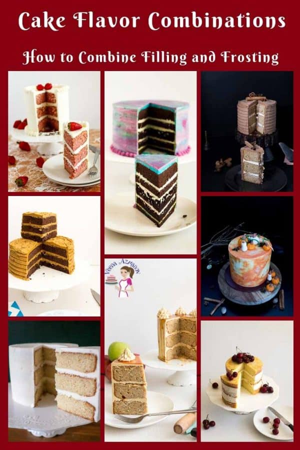 A collage of cakes decorated with different buttercream flavors.