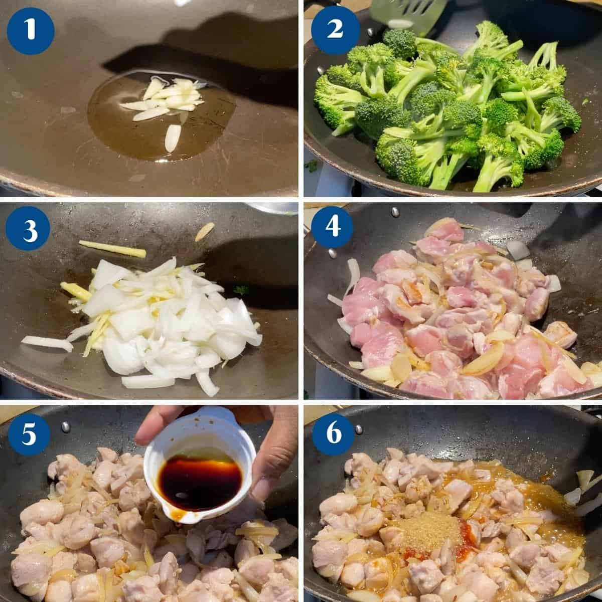 Progress pictures making the stir fry with chicken.