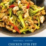 Pinterest image A stir fry with chicken and broccoli.