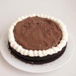 A chocolate cake filled with chocolate mousse.