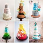 A collage of stacked cakes.