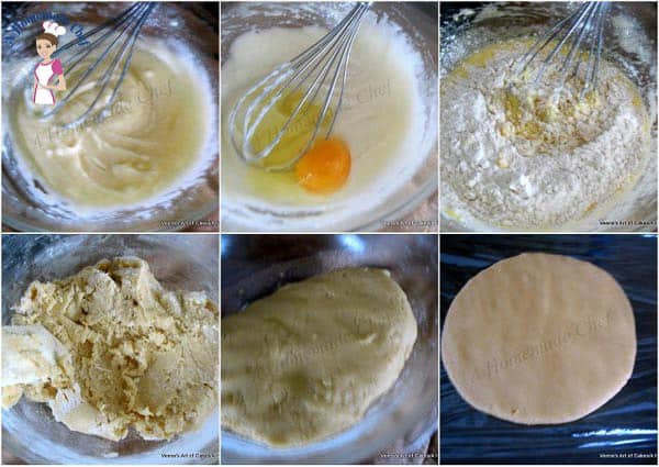 A collage of progress photos of making hamentaschen cookies.