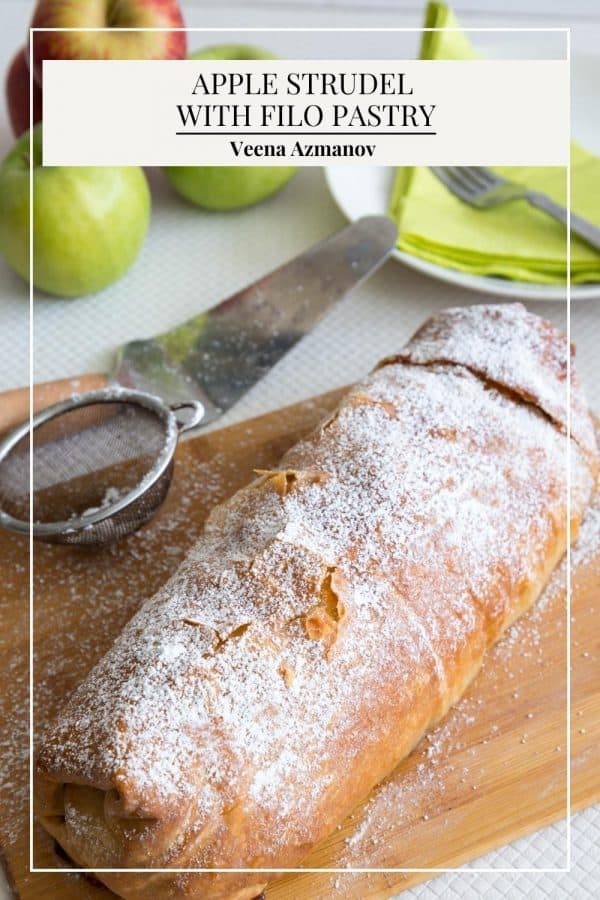 Pinterest image for strudel with apples.