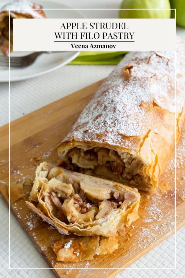 Pinterest image for strudel with apples.