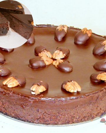 A chocolate pecan cake.